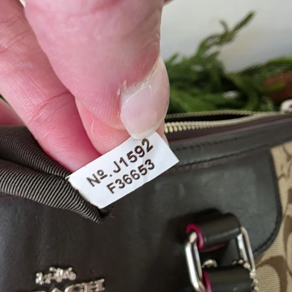 Coach Signature Pleat Tote - Khaki/Tan Canvas With Brown Leather & Pink Accents - Picture 14 of 16